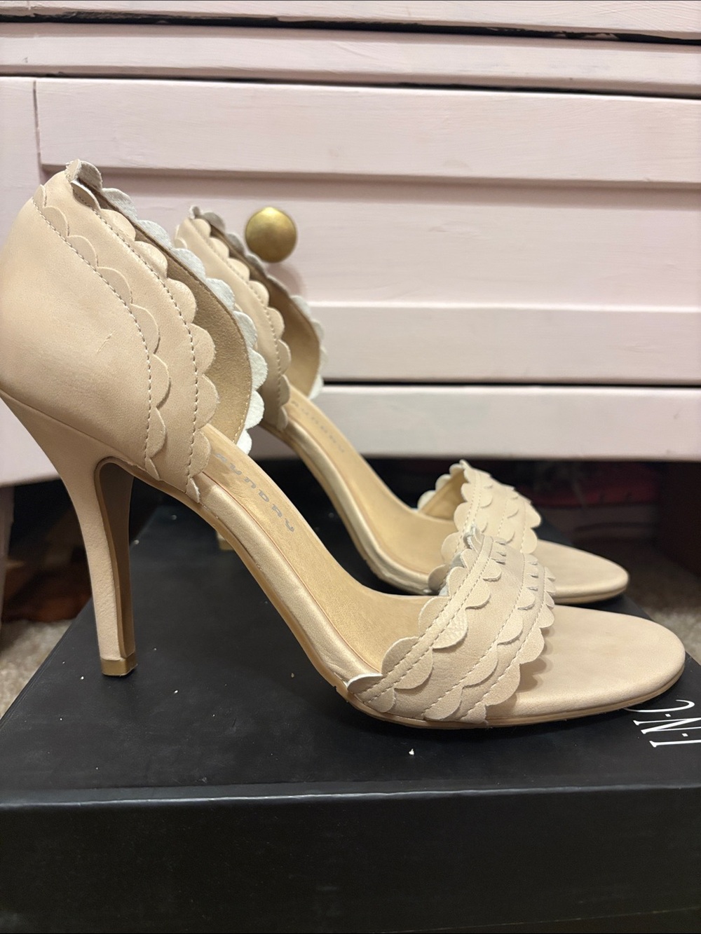 Chinese Laundry Scalloped Strap Nude Heels